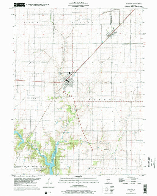 Classic USGS Raymond Illinois 7.5'x7.5' Topo Map Image