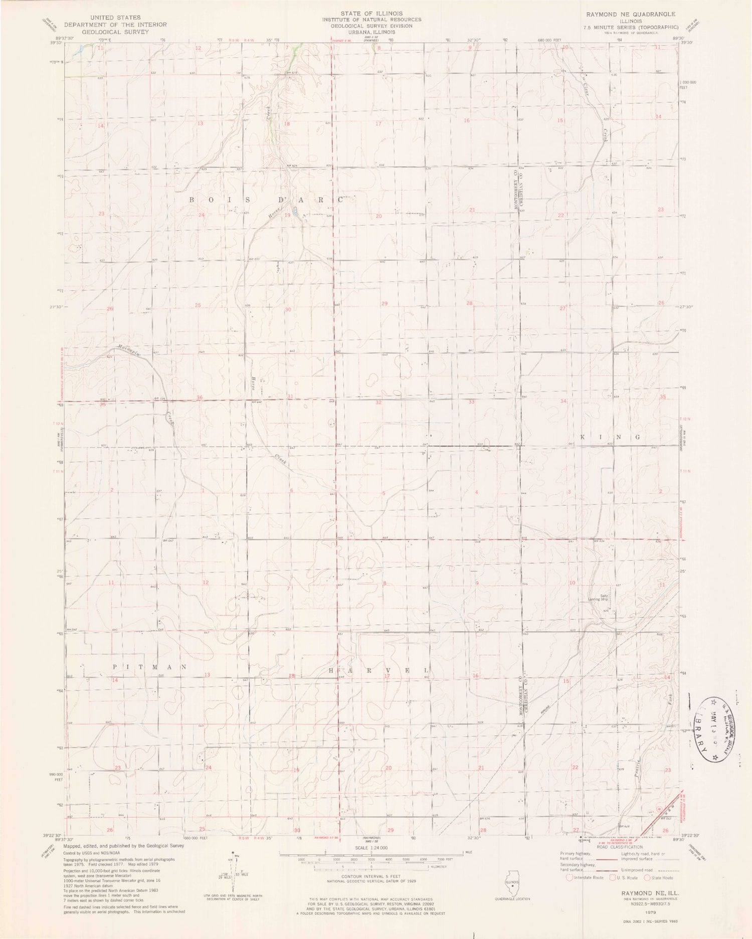 Classic USGS Raymond NE Illinois 7.5'x7.5' Topo Map Image