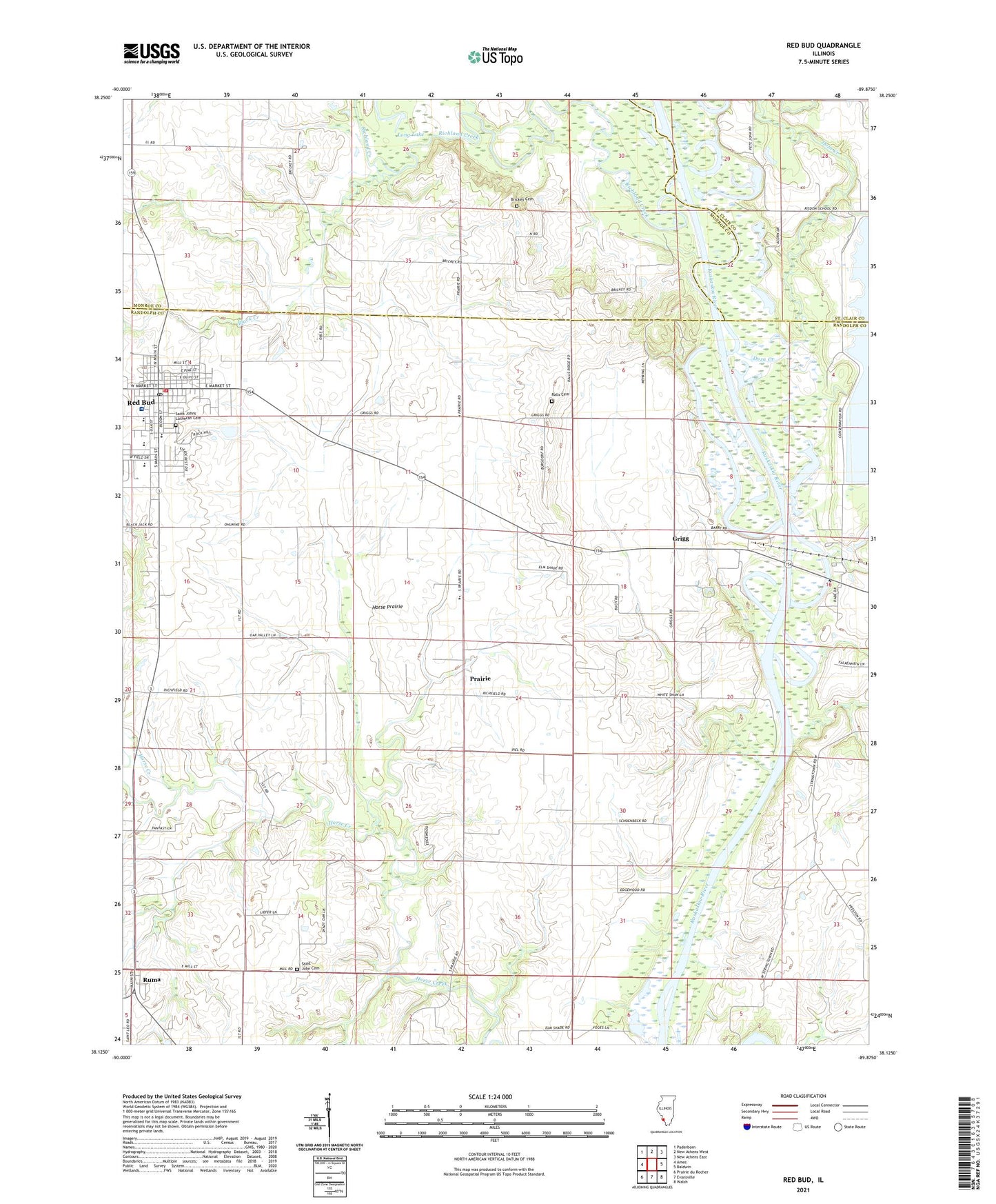 Red Bud Illinois US Topo Map Image