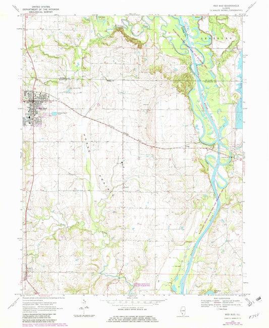 Classic USGS Red Bud Illinois 7.5'x7.5' Topo Map Image