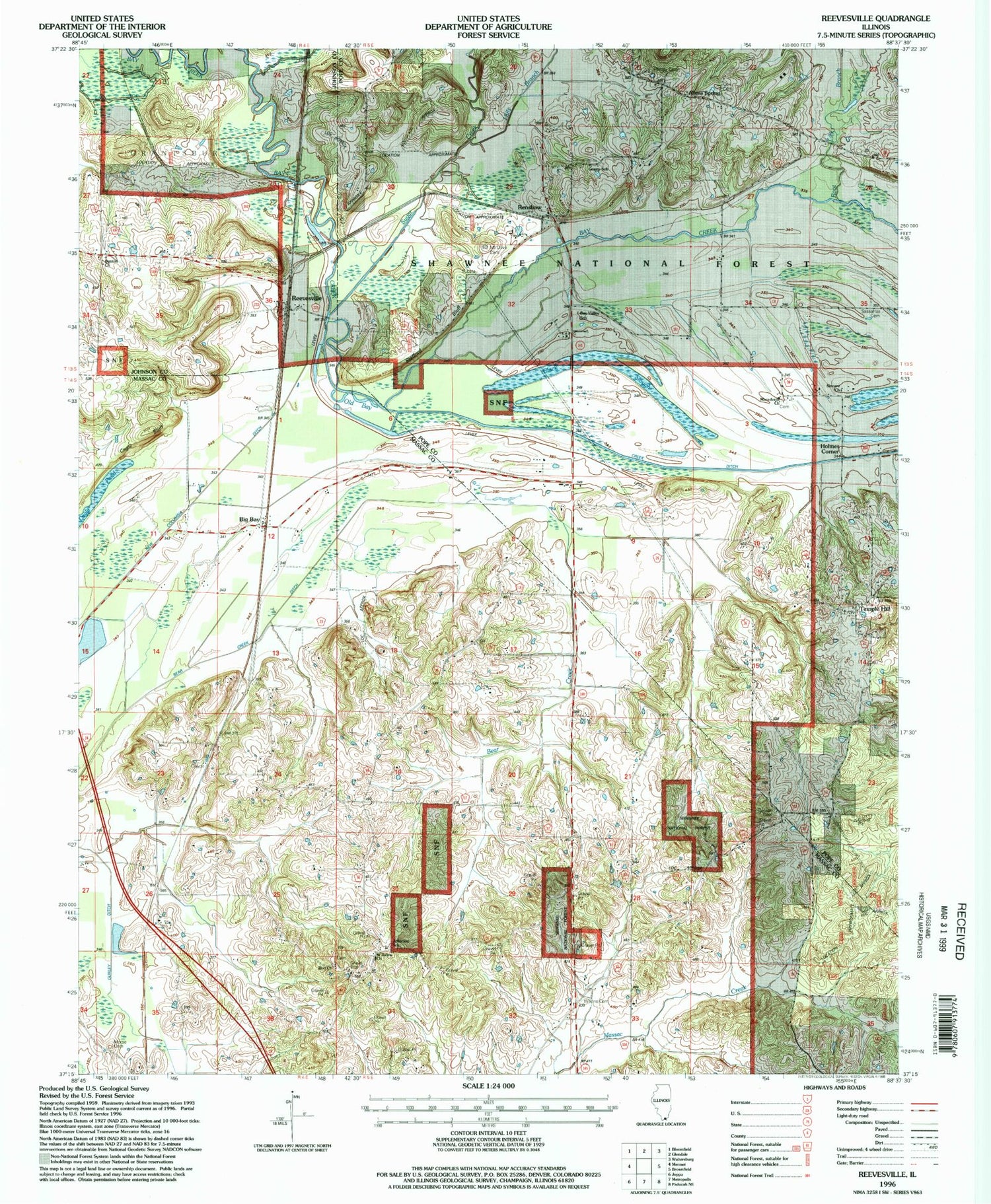 Classic USGS Reevesville Illinois 7.5'x7.5' Topo Map Image