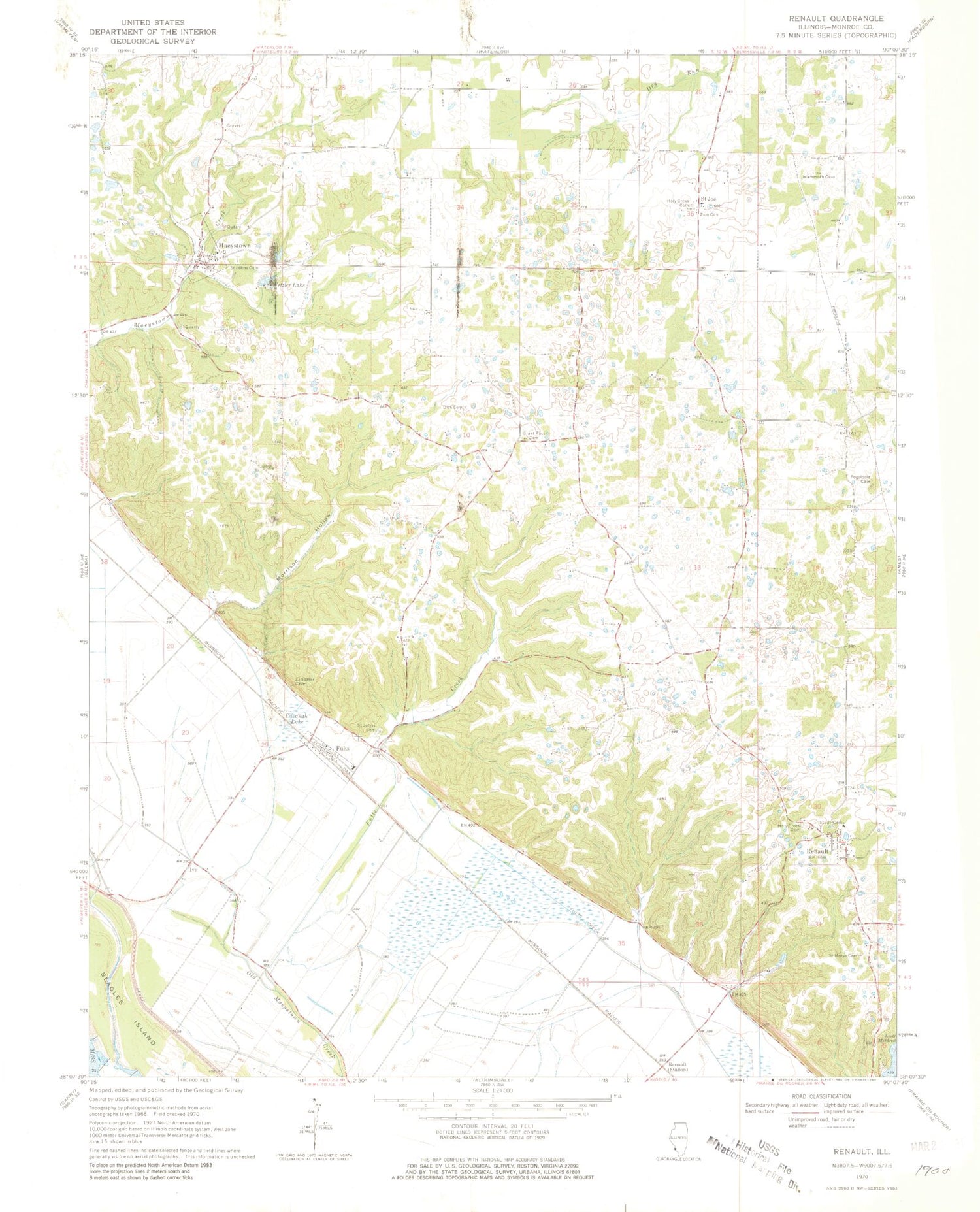 Classic USGS Renault Illinois 7.5'x7.5' Topo Map Image