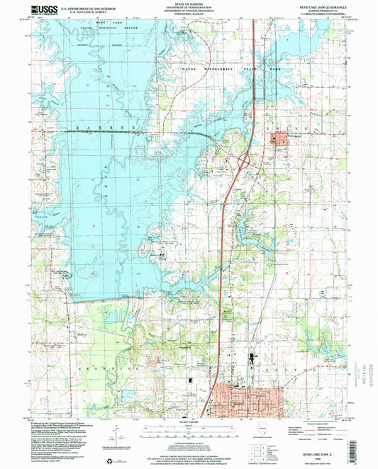 Classic USGS Rend Lake Dam Illinois 7.5'x7.5' Topo Map Image