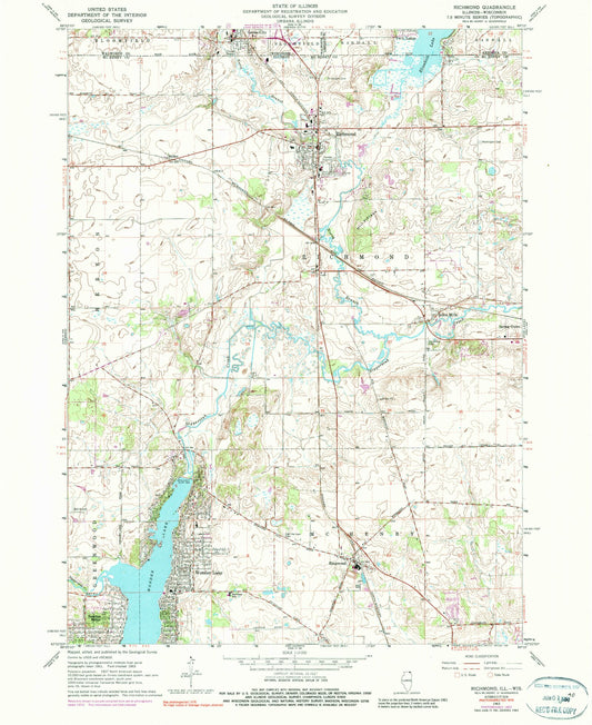 Classic USGS Richmond Illinois 7.5'x7.5' Topo Map Image