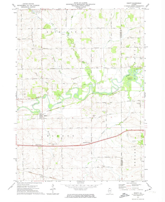 Classic USGS Ridott Illinois 7.5'x7.5' Topo Map Image