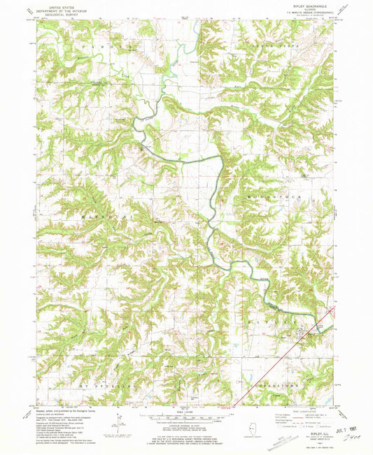 Classic USGS Ripley Illinois 7.5'x7.5' Topo Map Image