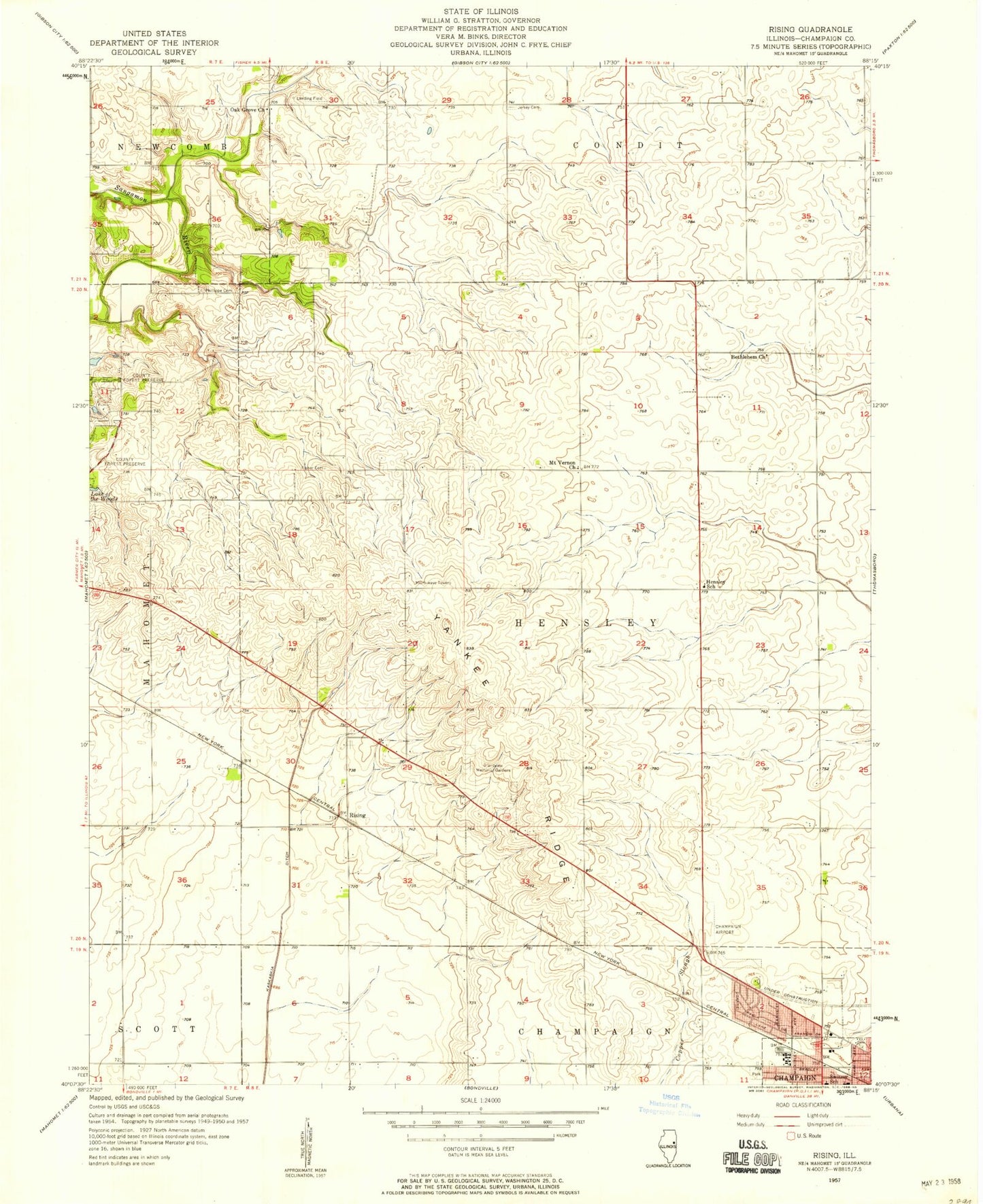 Classic USGS Rising Illinois 7.5'x7.5' Topo Map Image