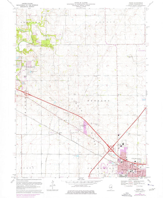 Classic USGS Rising Illinois 7.5'x7.5' Topo Map Image