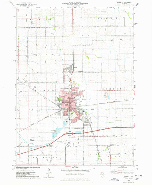 Classic USGS Rochelle Illinois 7.5'x7.5' Topo Map Image