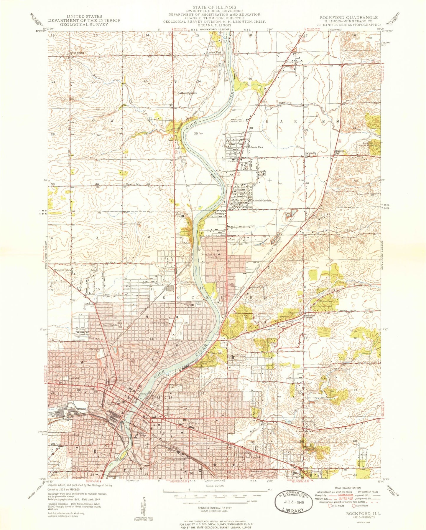 Classic USGS Rockford North Illinois 7.5'x7.5' Topo Map Image