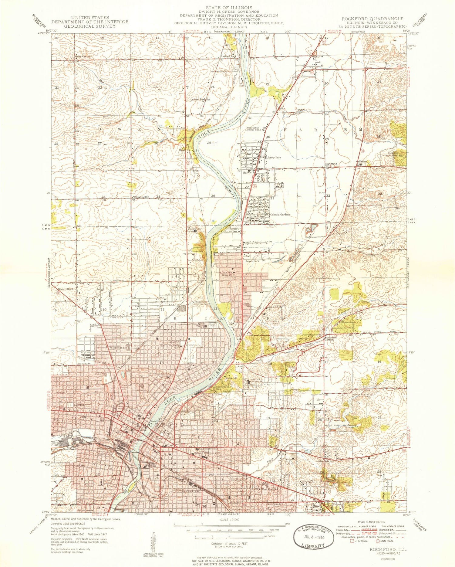 Classic USGS Rockford North Illinois 7.5'x7.5' Topo Map Image