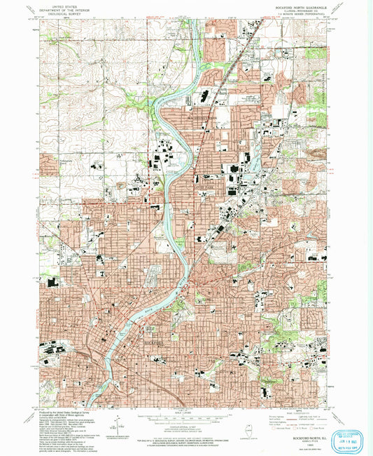 Classic USGS Rockford North Illinois 7.5'x7.5' Topo Map Image