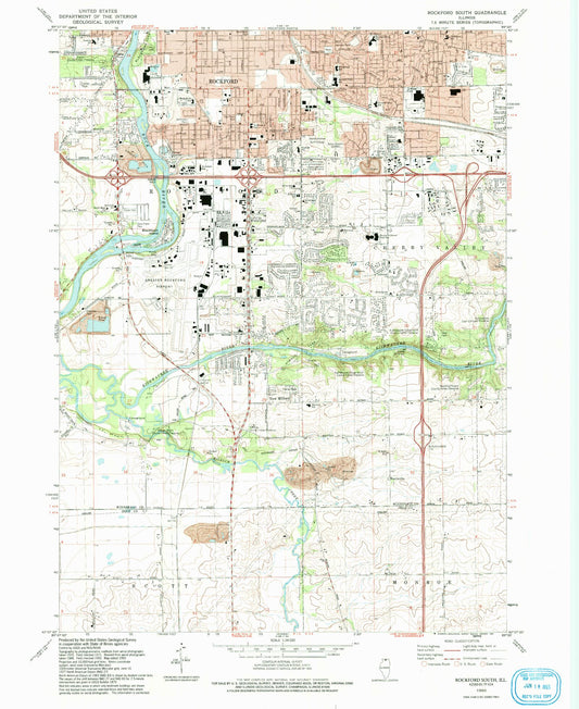 Classic USGS Rockford South Illinois 7.5'x7.5' Topo Map Image