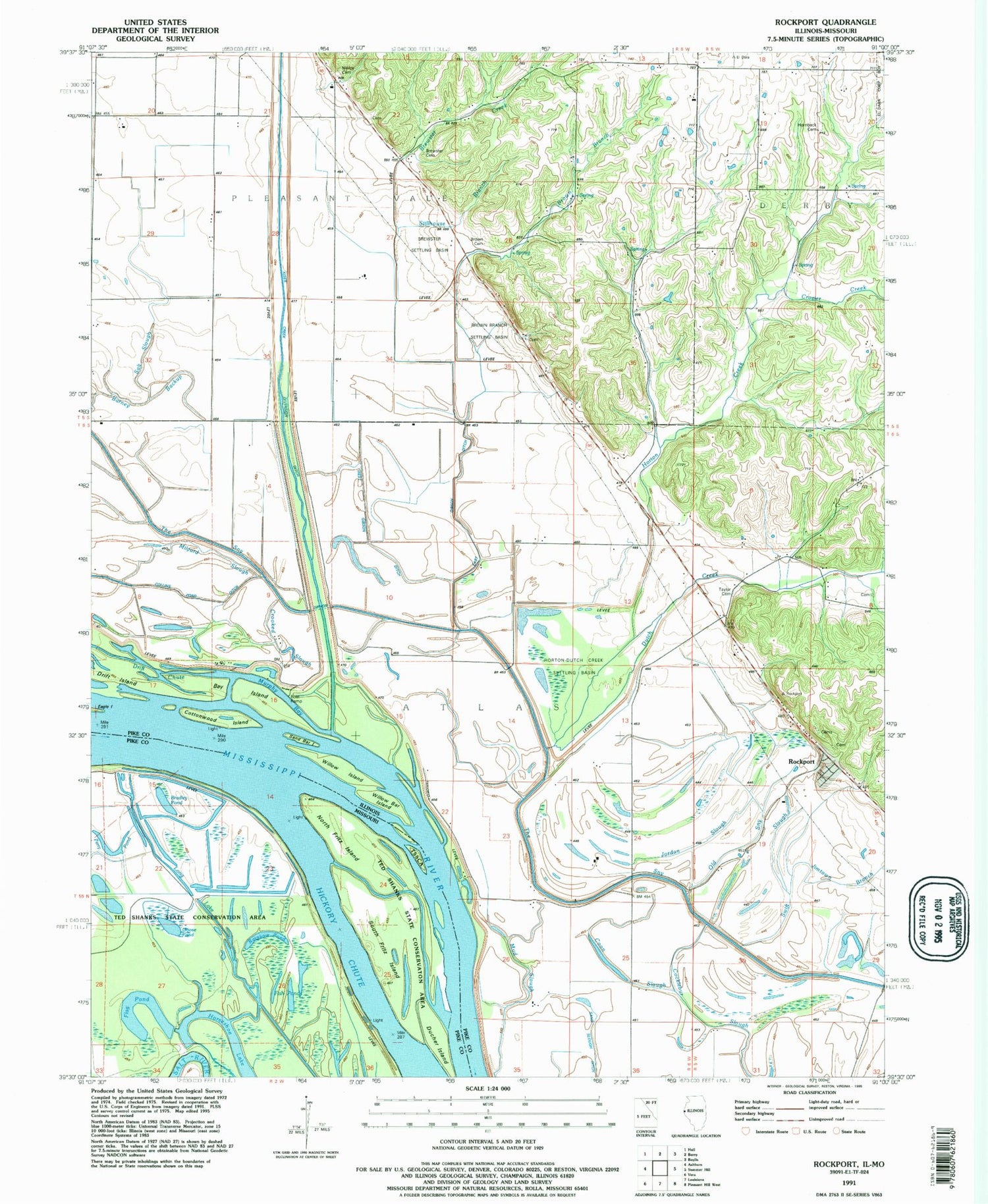 Classic USGS Rockport Illinois 7.5'x7.5' Topo Map Image