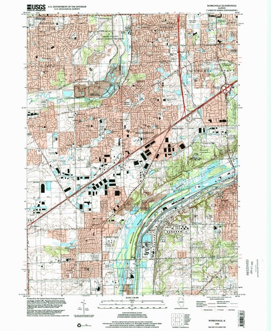 Classic USGS Romeoville Illinois 7.5'x7.5' Topo Map Image