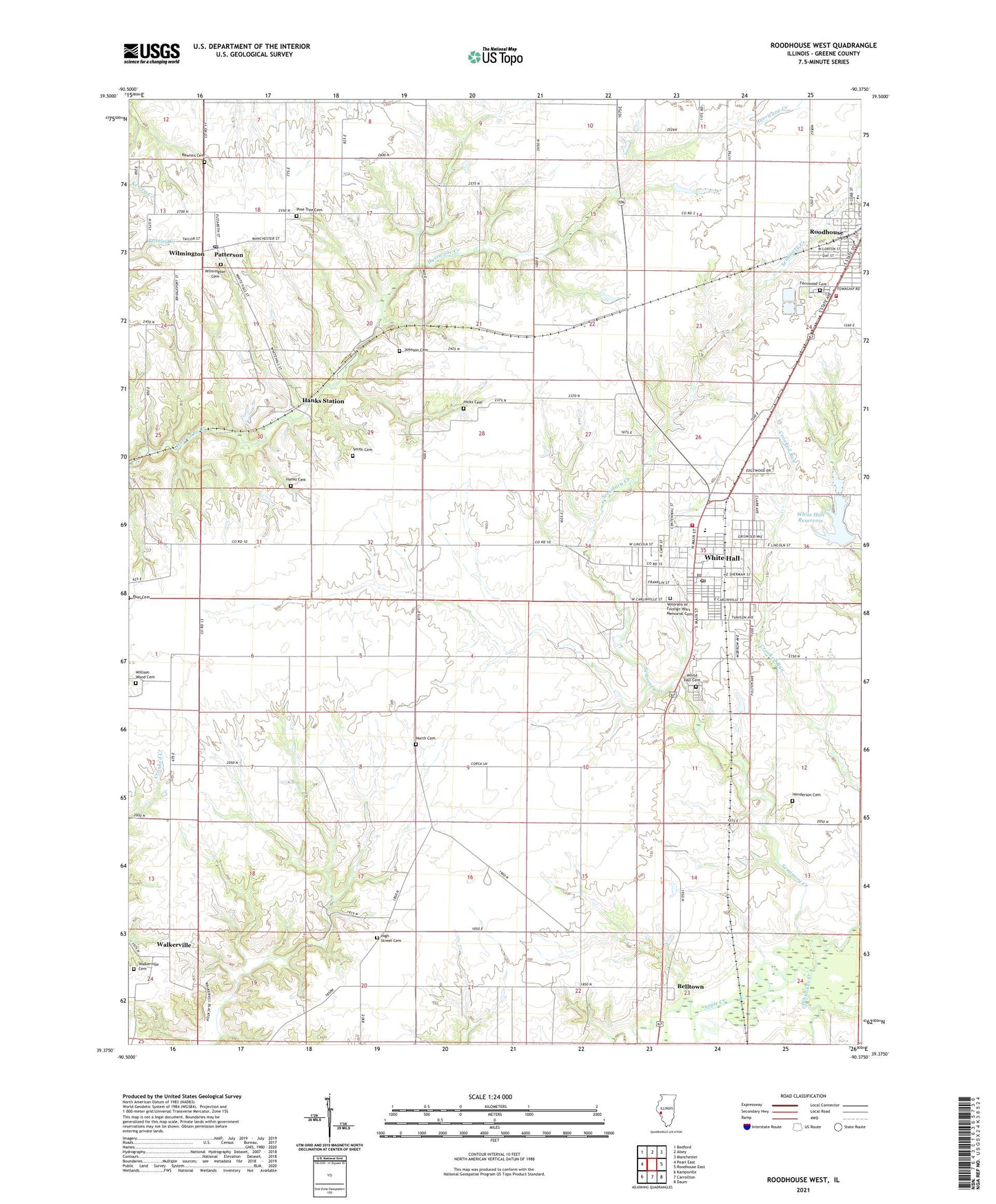 Roodhouse West Illinois US Topo Map Image