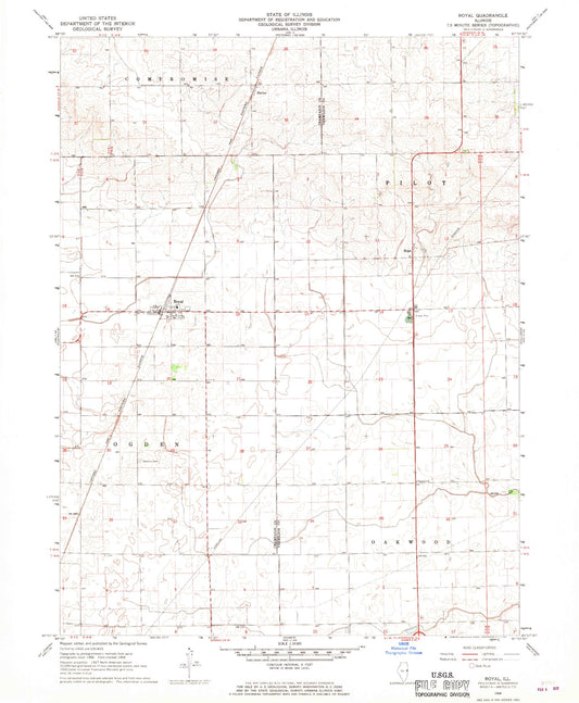 Classic USGS Royal Illinois 7.5'x7.5' Topo Map Image
