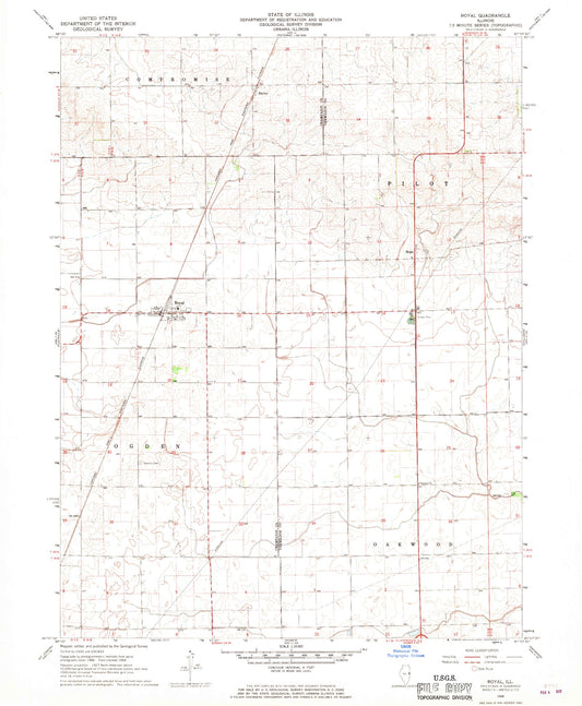 Classic USGS Royal Illinois 7.5'x7.5' Topo Map Image