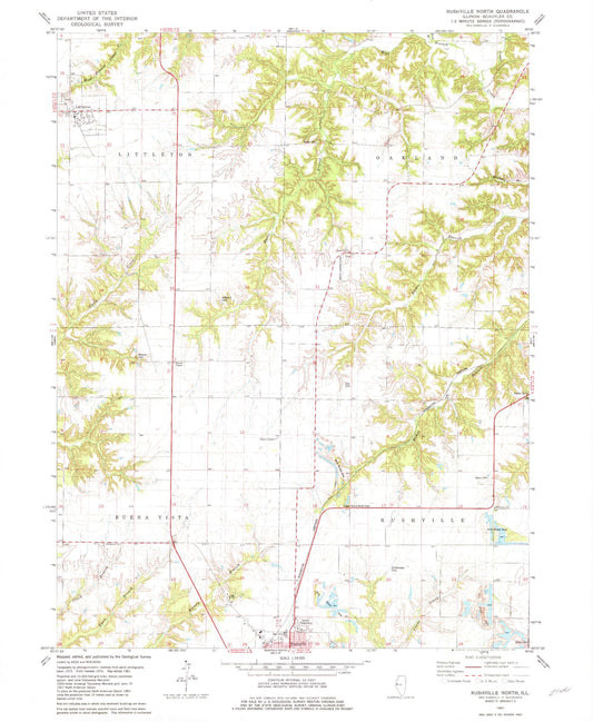 Classic USGS Rushville North Illinois 7.5'x7.5' Topo Map Image