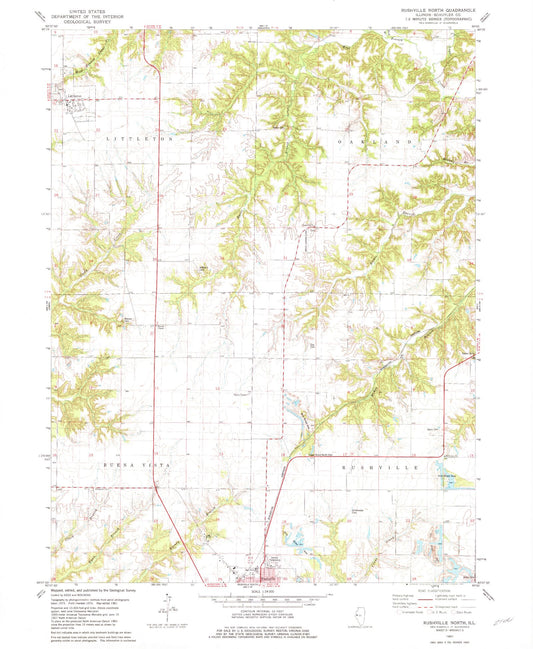 Classic USGS Rushville North Illinois 7.5'x7.5' Topo Map Image
