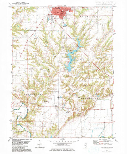 Classic USGS Rushville South Illinois 7.5'x7.5' Topo Map Image