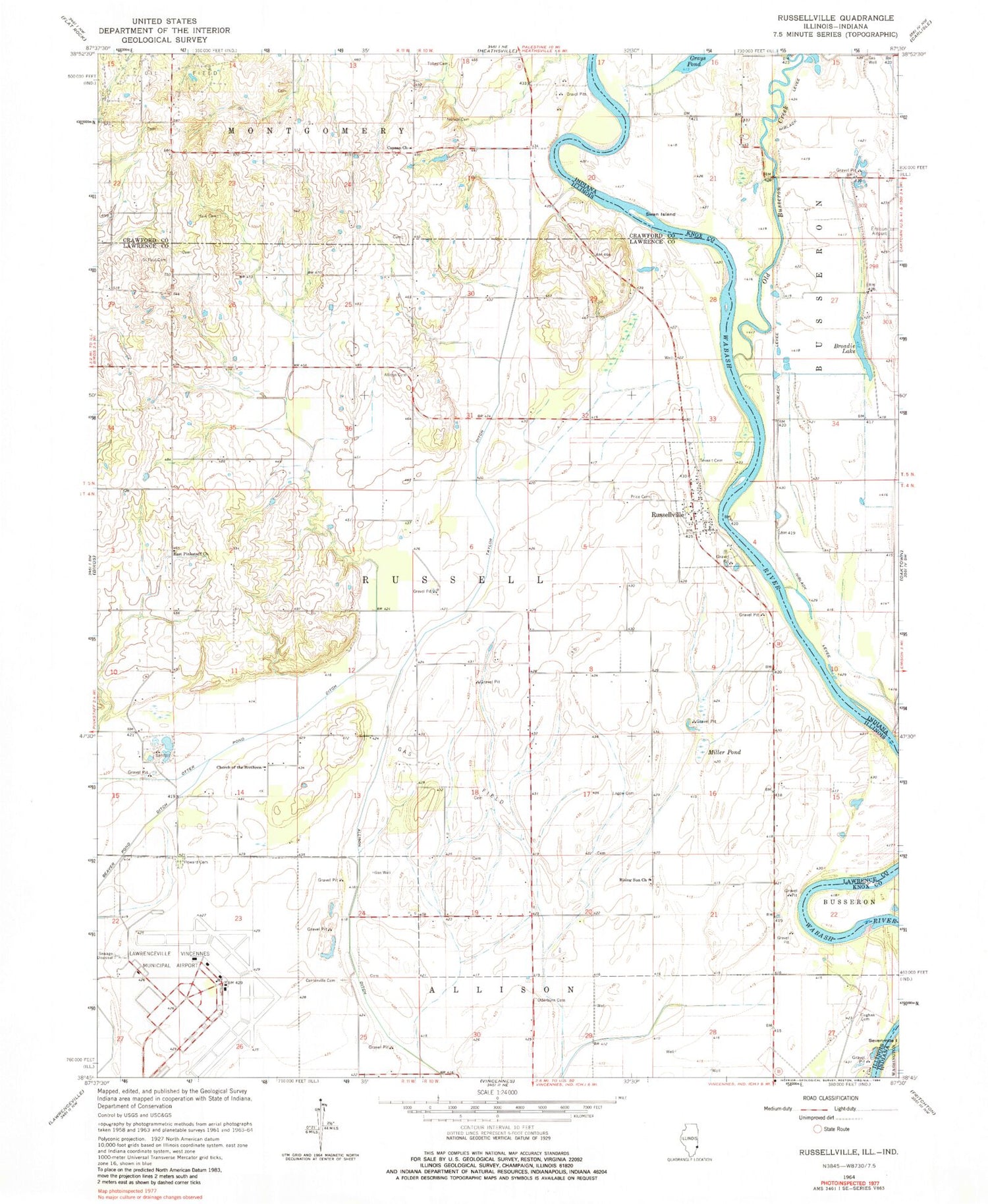 Classic USGS Russellville Illinois 7.5'x7.5' Topo Map Image