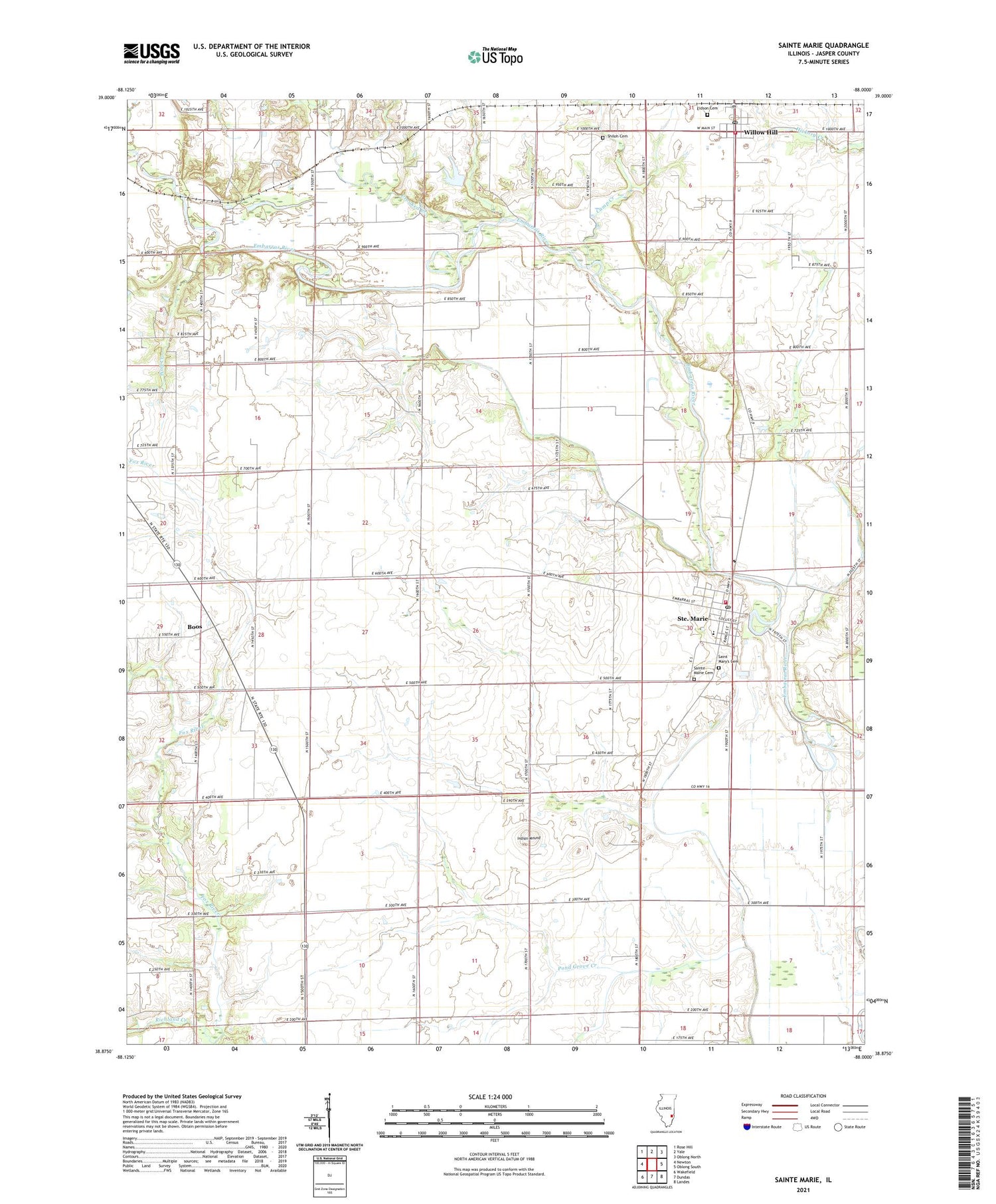 Sainte Marie Illinois US Topo Map Image