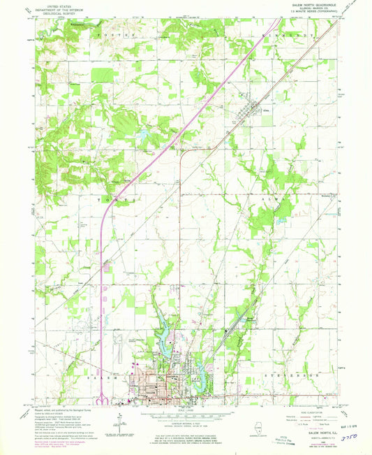 Classic USGS Salem North Illinois 7.5'x7.5' Topo Map Image