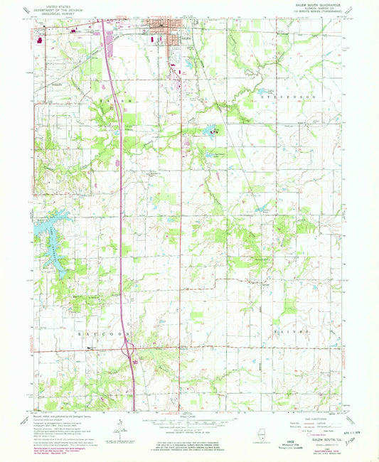 Classic USGS Salem South Illinois 7.5'x7.5' Topo Map Image