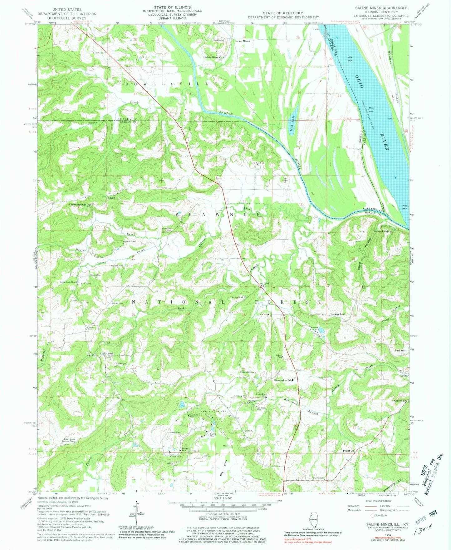 Classic USGS Saline Mines Illinois 7.5'x7.5' Topo Map Image