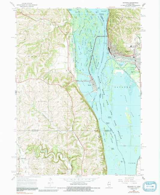 Classic USGS Savanna Illinois 7.5'x7.5' Topo Map Image