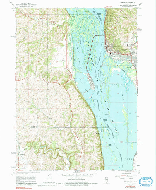 Classic USGS Savanna Illinois 7.5'x7.5' Topo Map Image