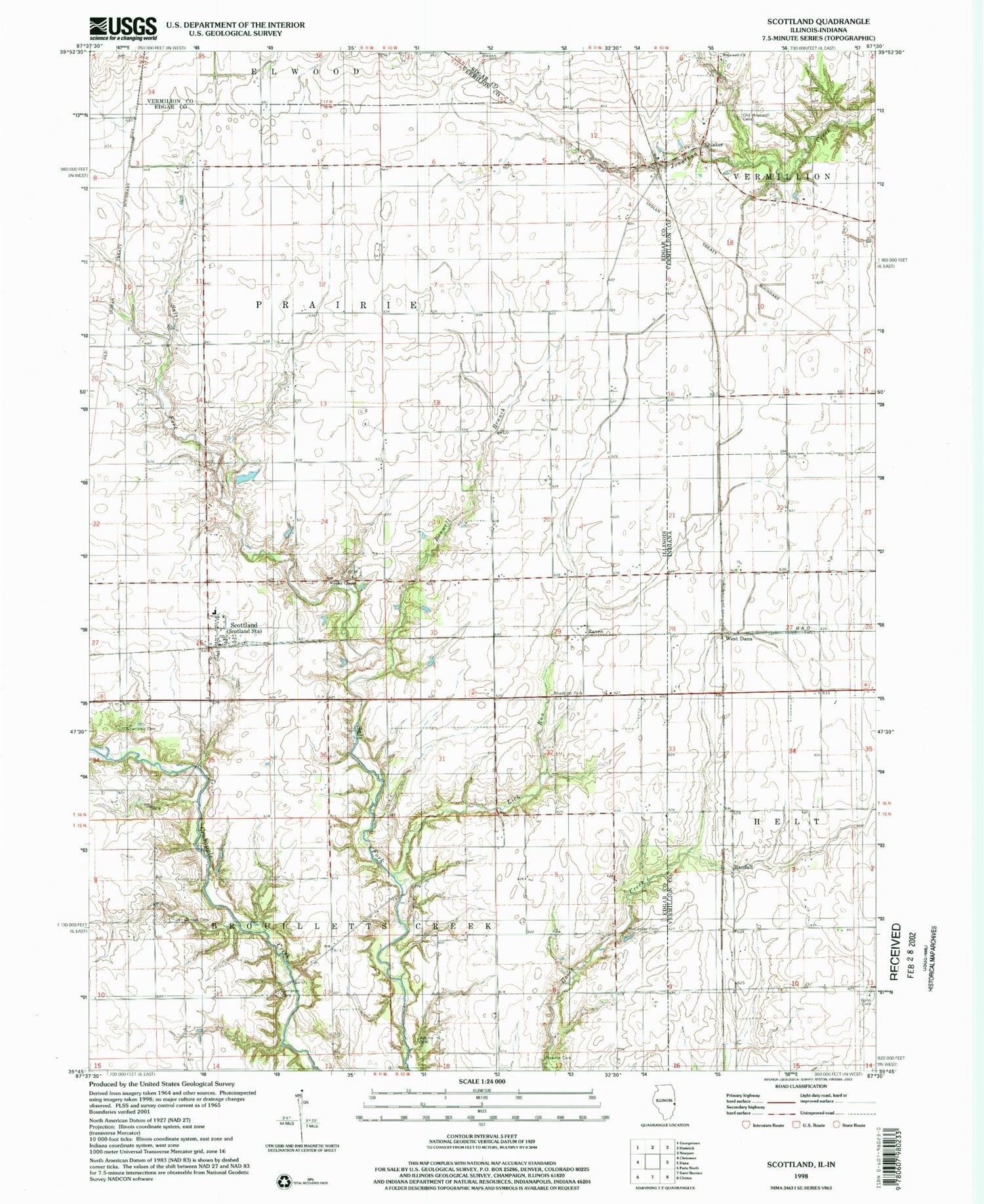Classic USGS Scottland Illinois 7.5'x7.5' Topo Map Image