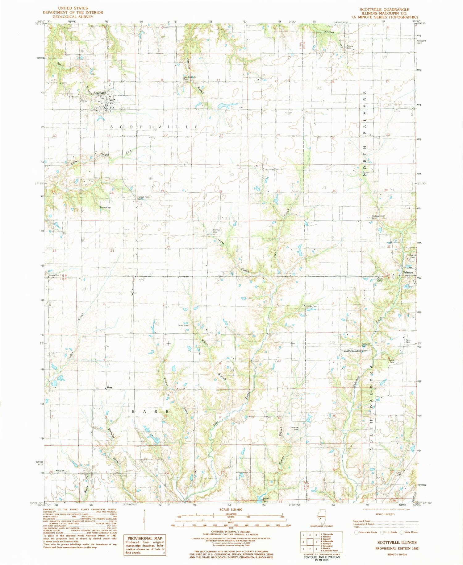Classic USGS Scottville Illinois 7.5'x7.5' Topo Map Image