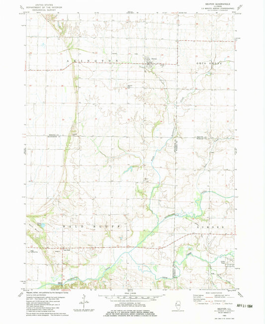 Classic USGS Seaton Illinois 7.5'x7.5' Topo Map Image
