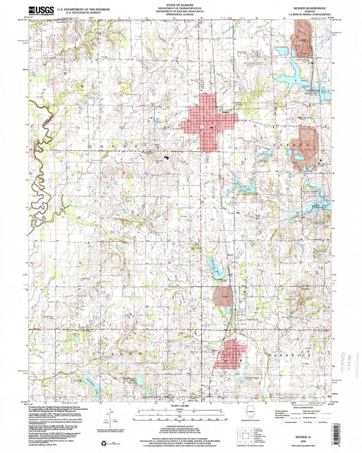 Classic USGS Sesser Illinois 7.5'x7.5' Topo Map Image