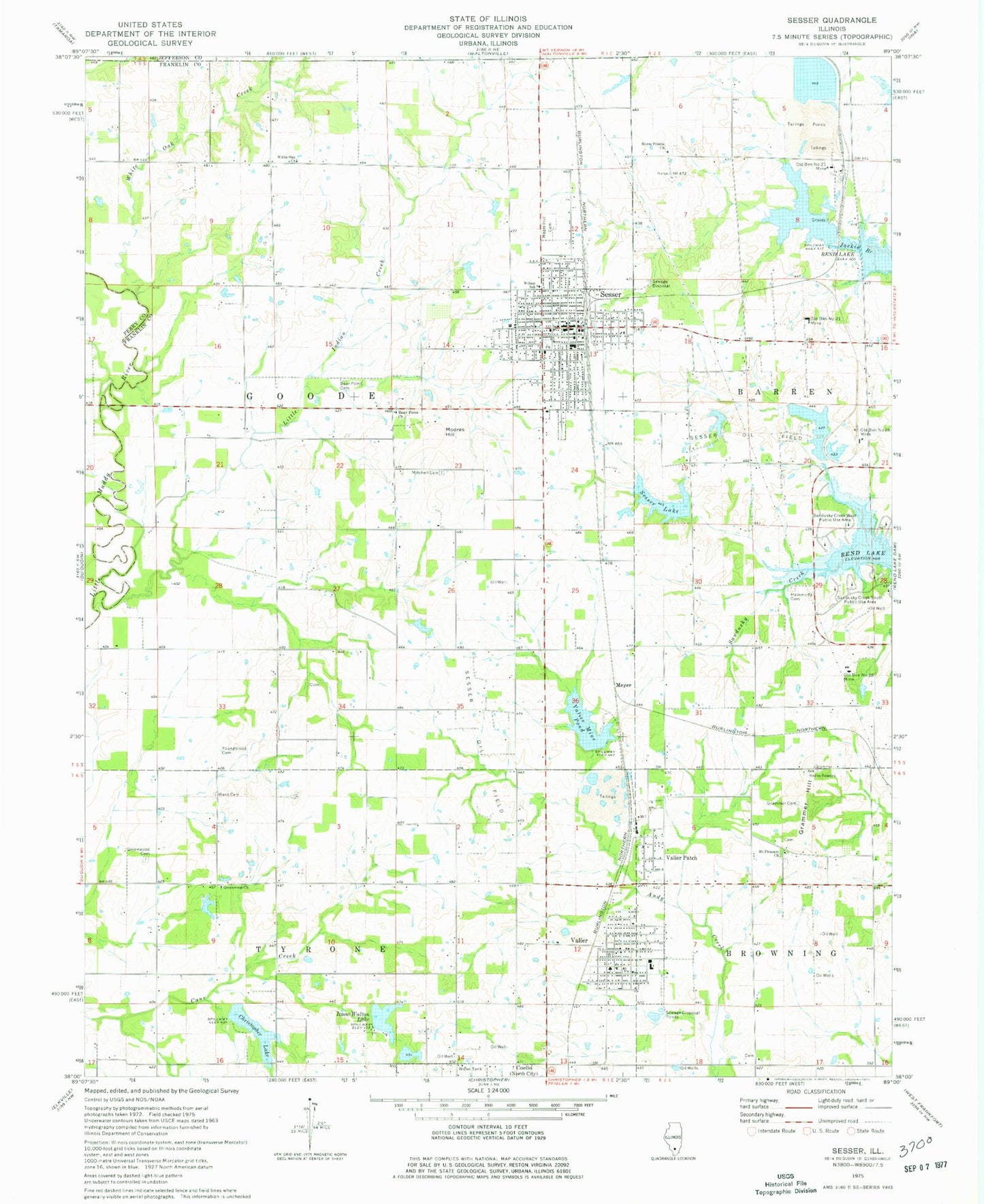 Classic USGS Sesser Illinois 7.5'x7.5' Topo Map Image