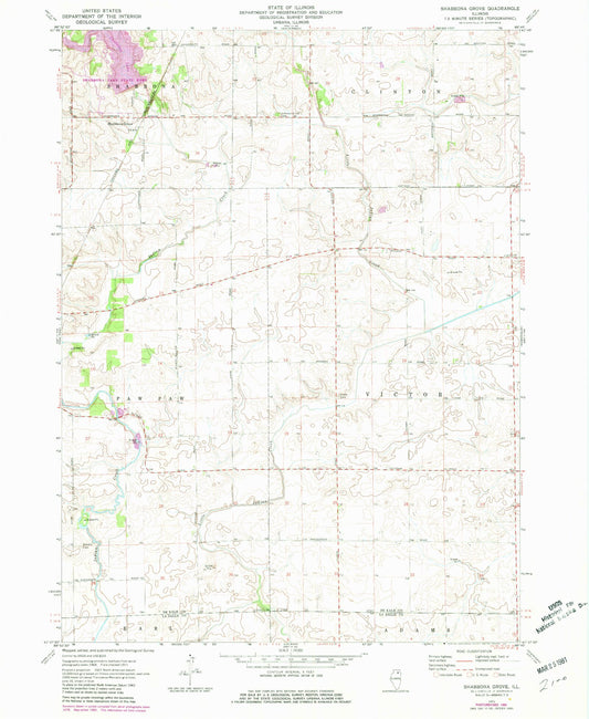 Classic USGS Shabbona Grove Illinois 7.5'x7.5' Topo Map Image