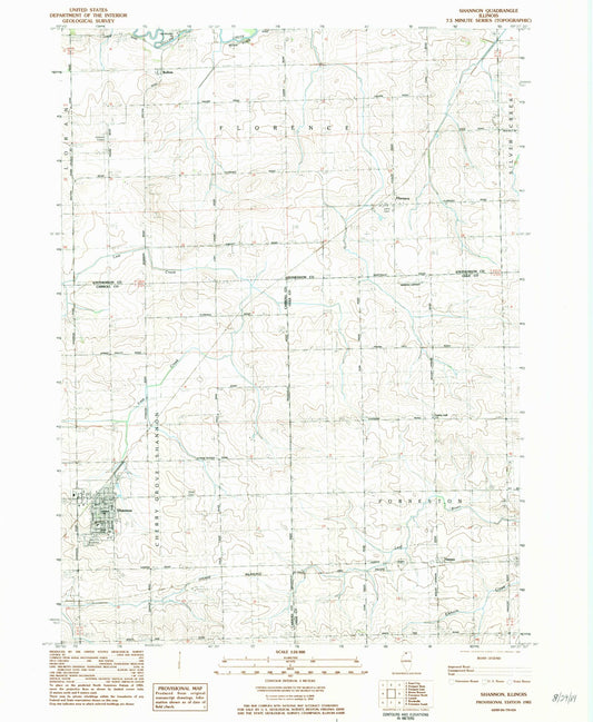 Classic USGS Shannon Illinois 7.5'x7.5' Topo Map Image