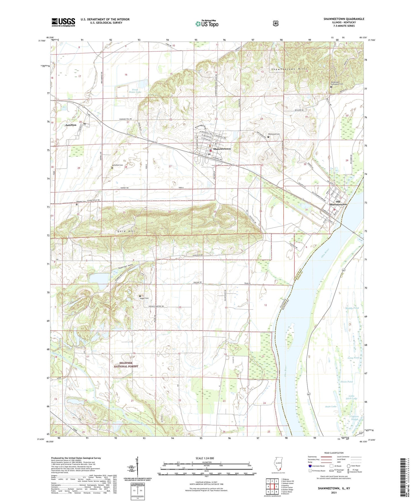 Shawneetown Illinois US Topo Map Image