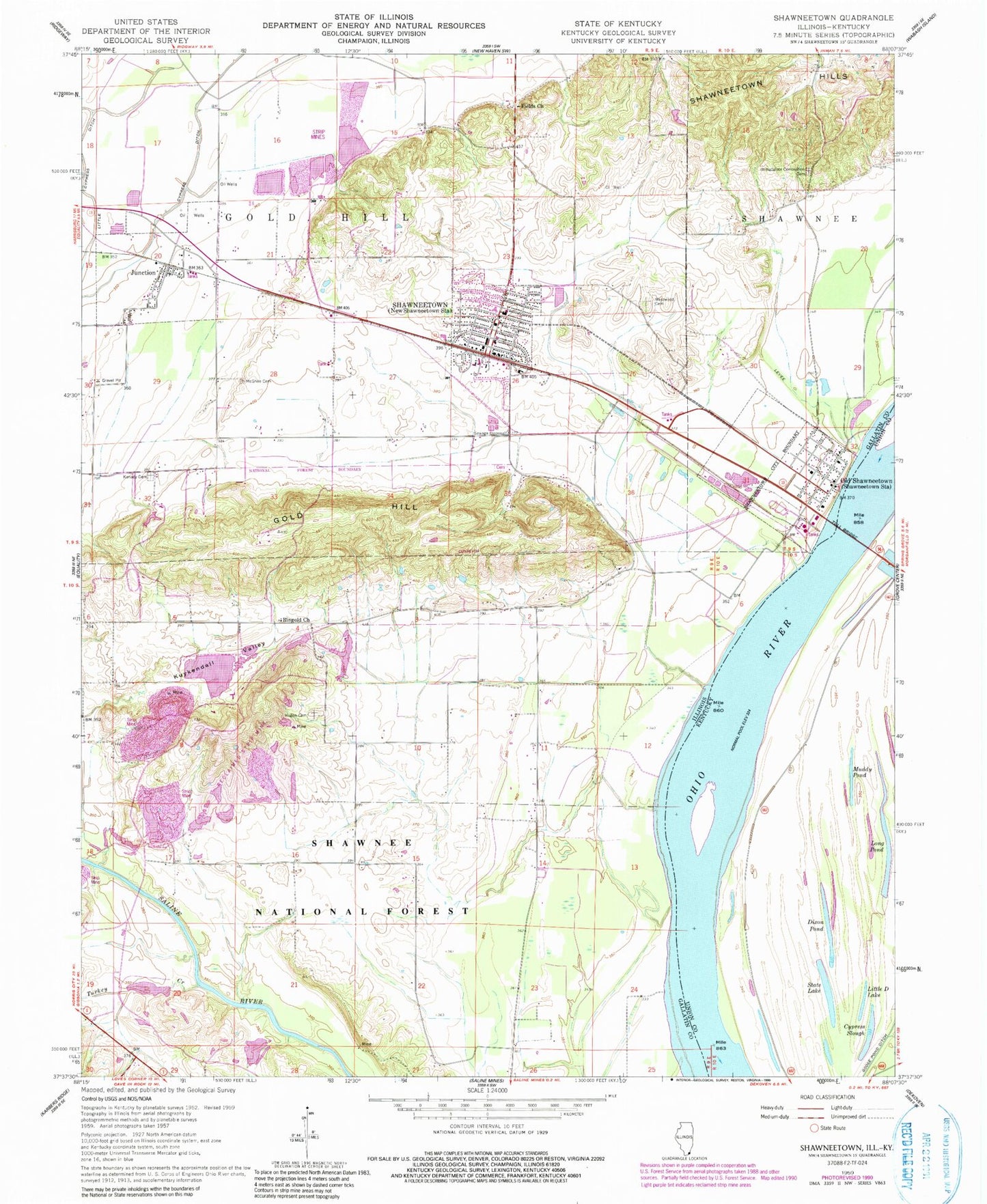 Classic USGS Shawneetown Illinois 7.5'x7.5' Topo Map Image