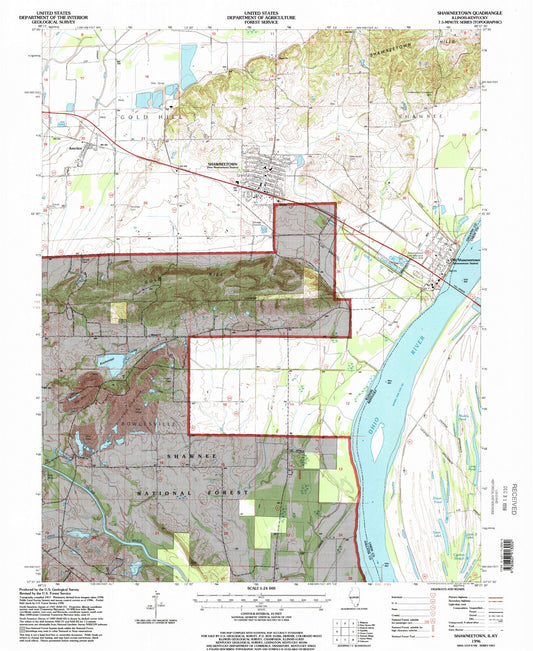 Classic USGS Shawneetown Illinois 7.5'x7.5' Topo Map Image