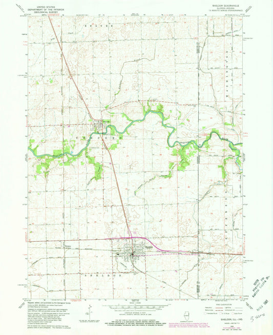 Classic USGS Sheldon Illinois 7.5'x7.5' Topo Map Image
