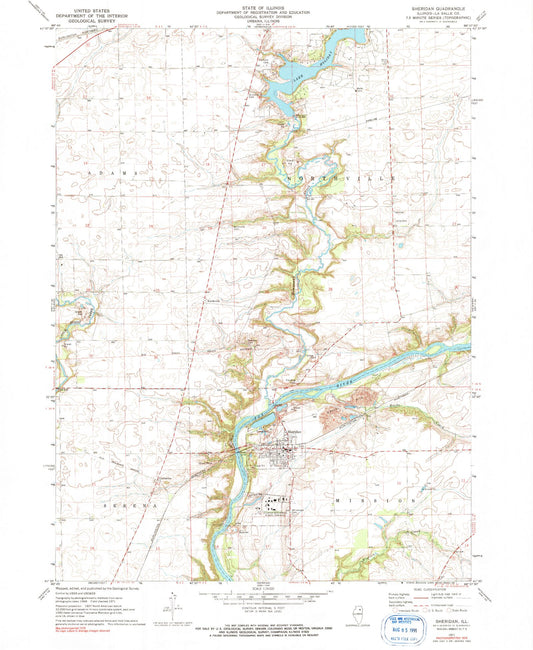 Classic USGS Sheridan Illinois 7.5'x7.5' Topo Map Image
