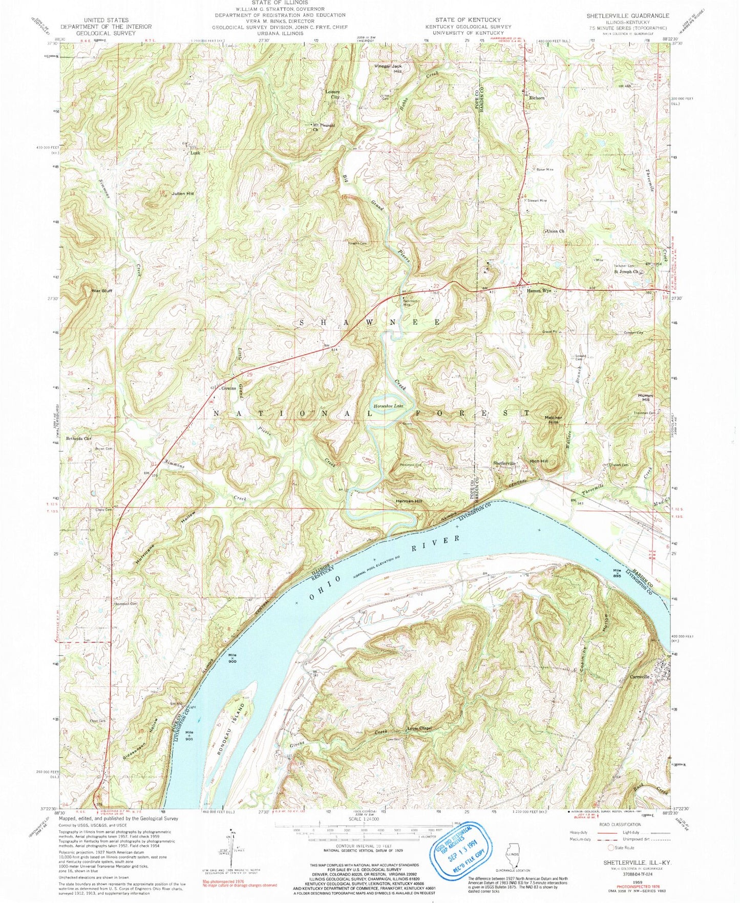Classic USGS Shetlerville Illinois 7.5'x7.5' Topo Map Image