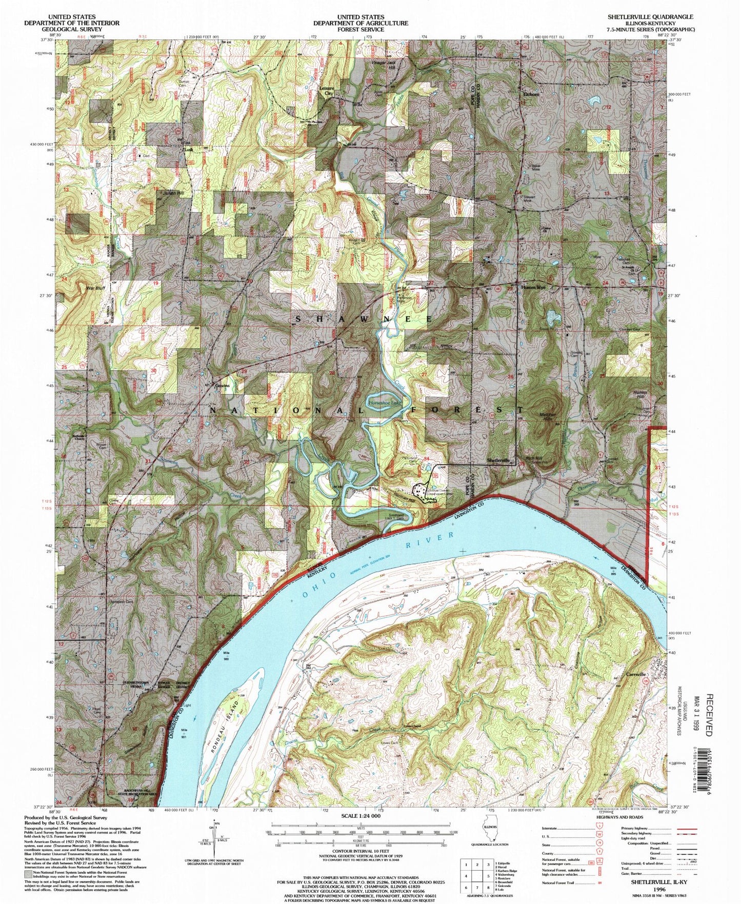 Classic USGS Shetlerville Illinois 7.5'x7.5' Topo Map Image