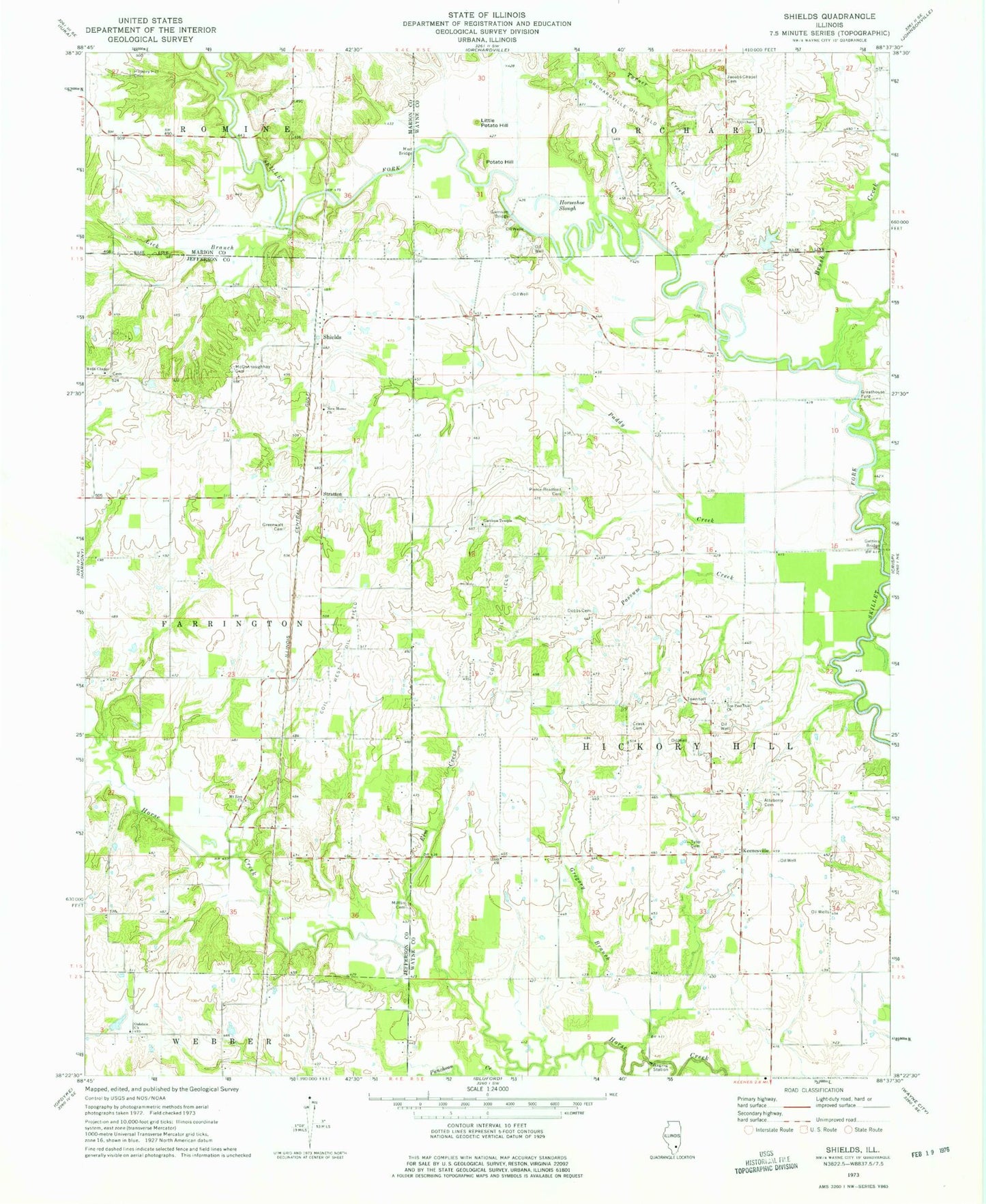 Classic USGS Shields Illinois 7.5'x7.5' Topo Map Image