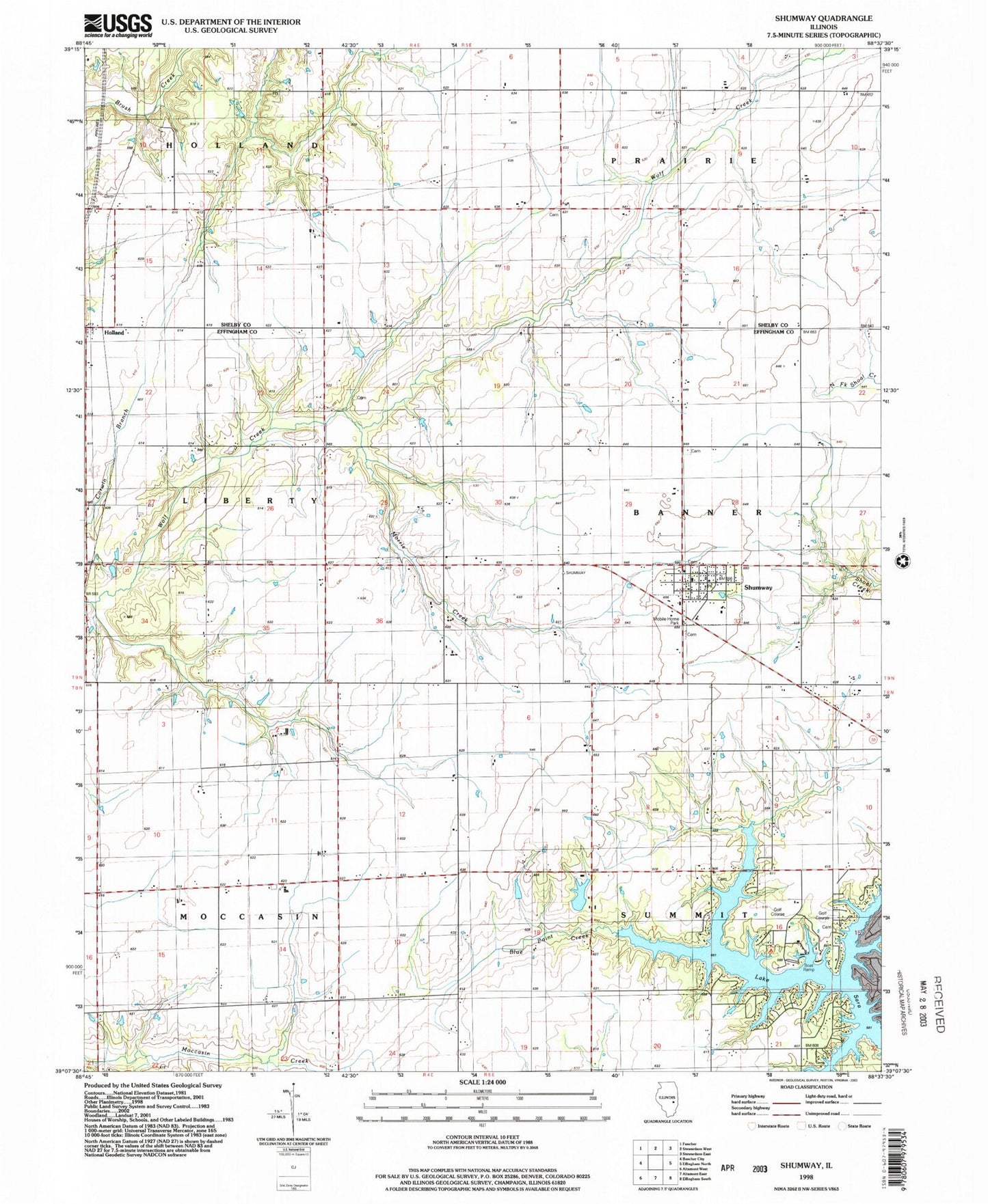 Classic USGS Shumway Illinois 7.5'x7.5' Topo Map Image