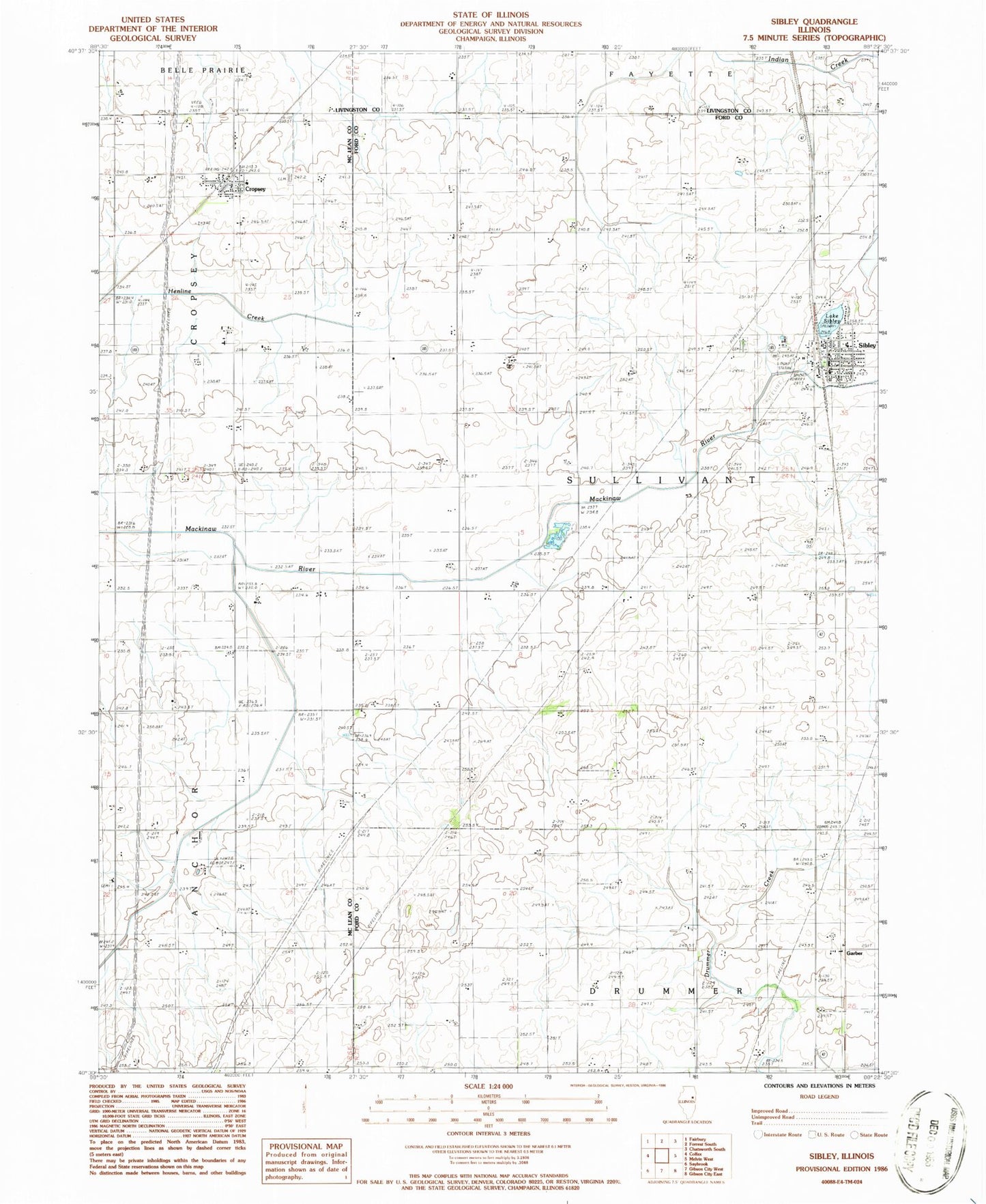 Classic USGS Sibley Illinois 7.5'x7.5' Topo Map Image