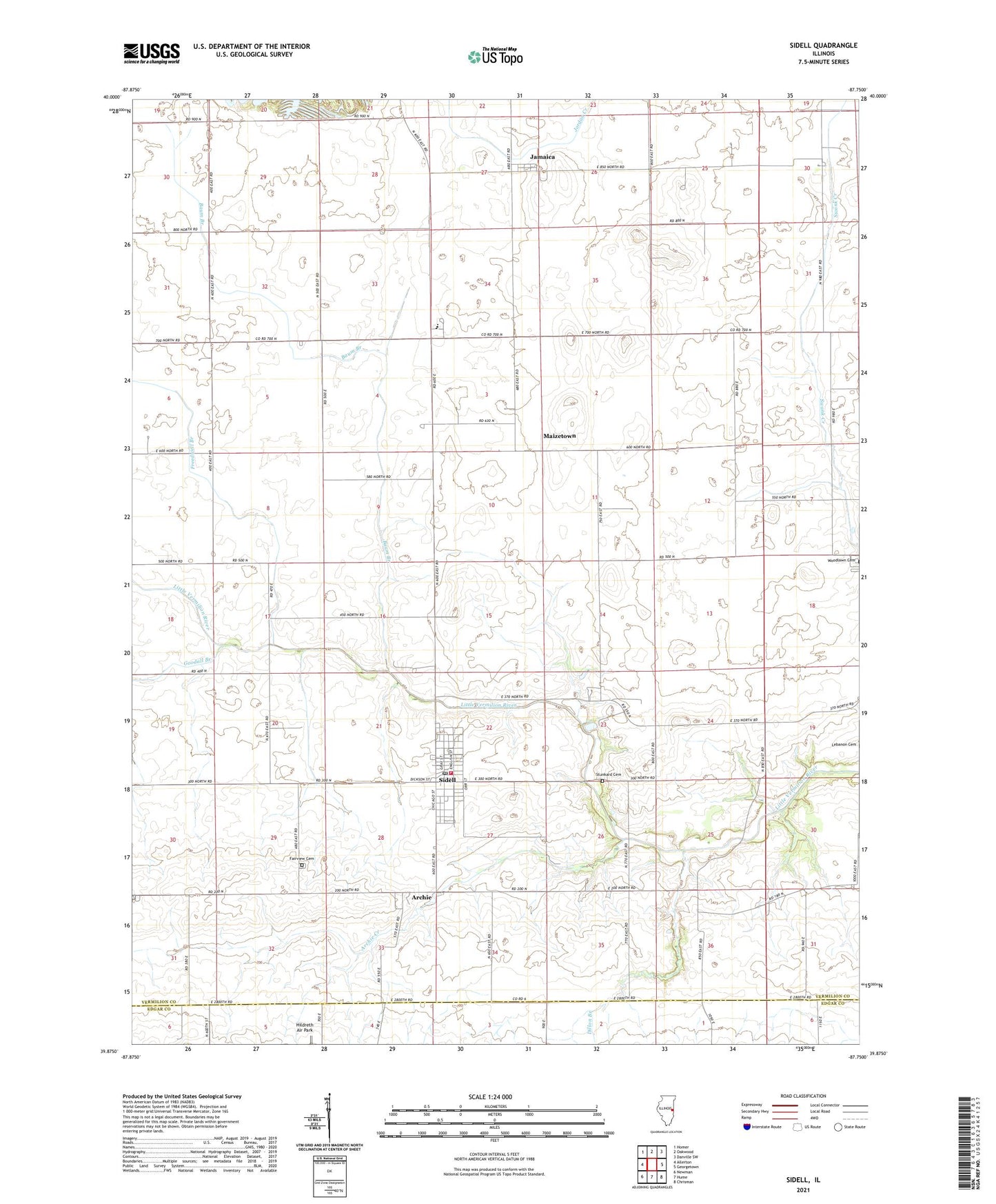Sidell Illinois US Topo Map Image